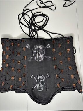 Black Sexy Lingerine Brocade Under Bustier Corset with Back Lacing Skulls XXL